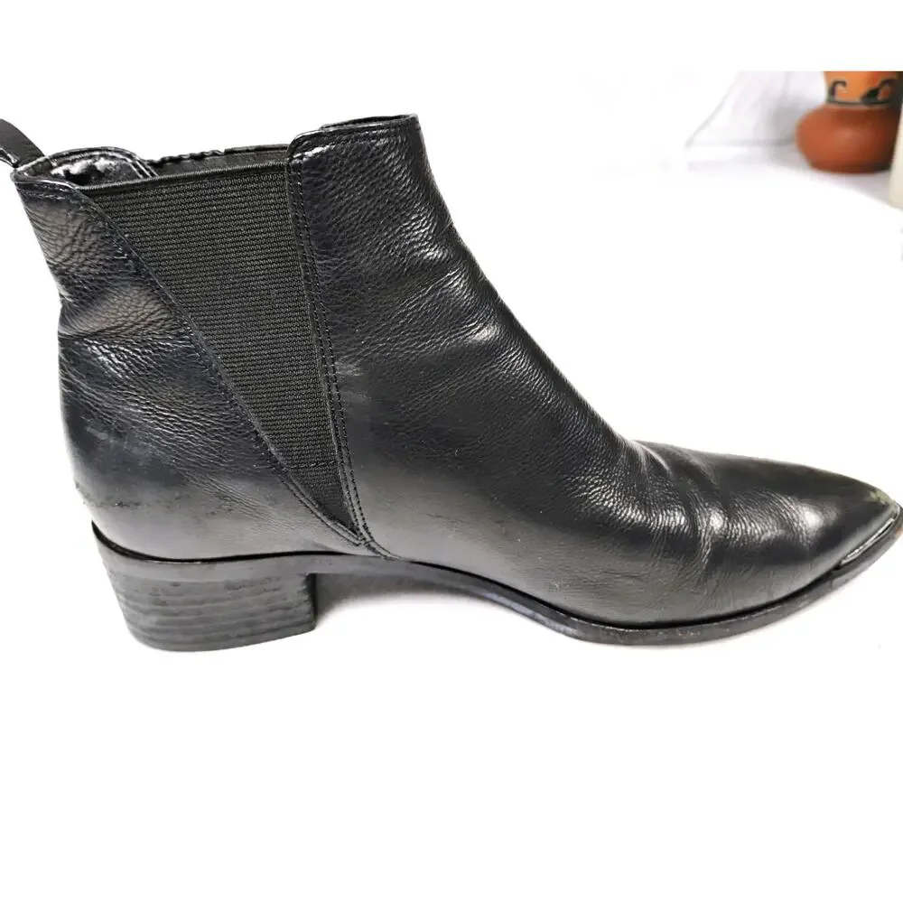 Marc Fisher Yale Black Leather Chelsea Boots Pointed Toe Slip On Womens 7.5M